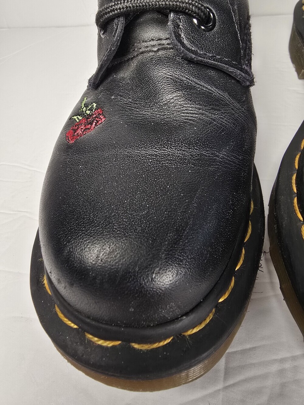 Dr. Martens 1450 Vonda Women's Black Leather Lace-Up Boots Red Rose Embroidery 6 - Picture 2 of 13